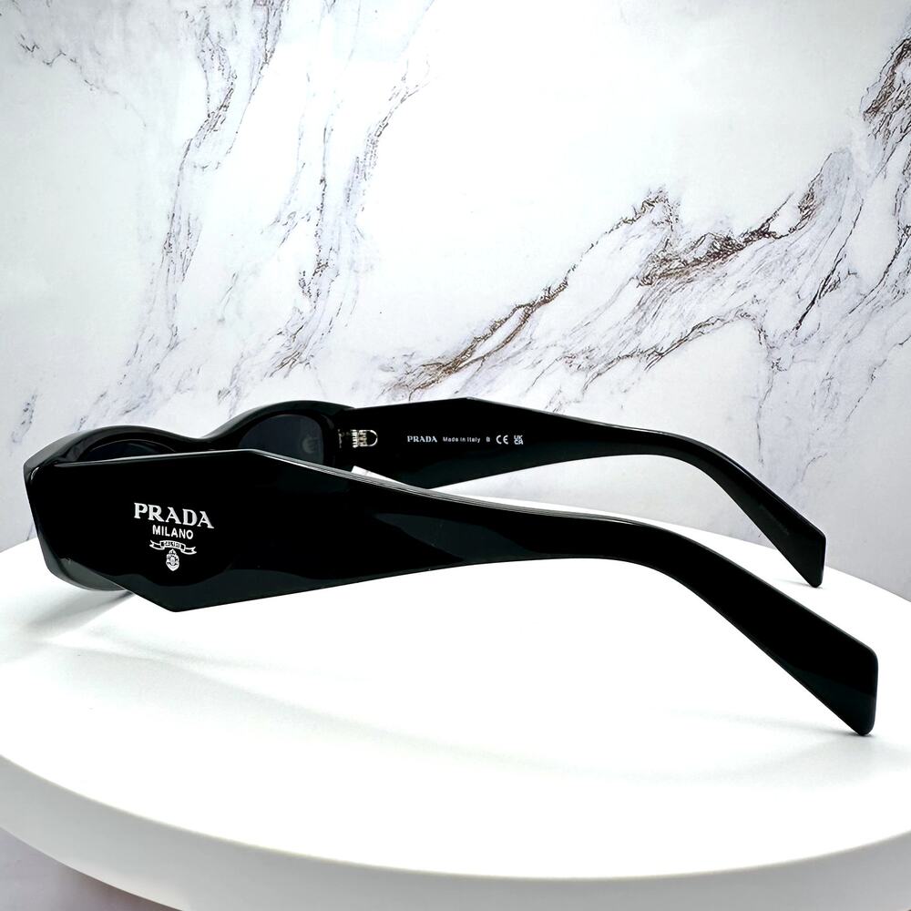 New PRADA Sunglasses Black Oval Cat Eye Symbole Logo - Picture 6 of 16